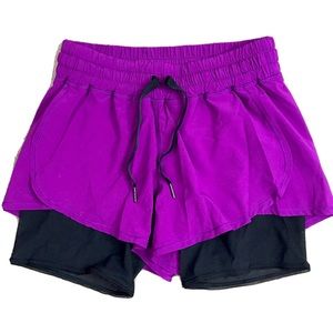Lululemon Shorts Womens - Purple with Black Built In Mesh Compression Shorts - 6